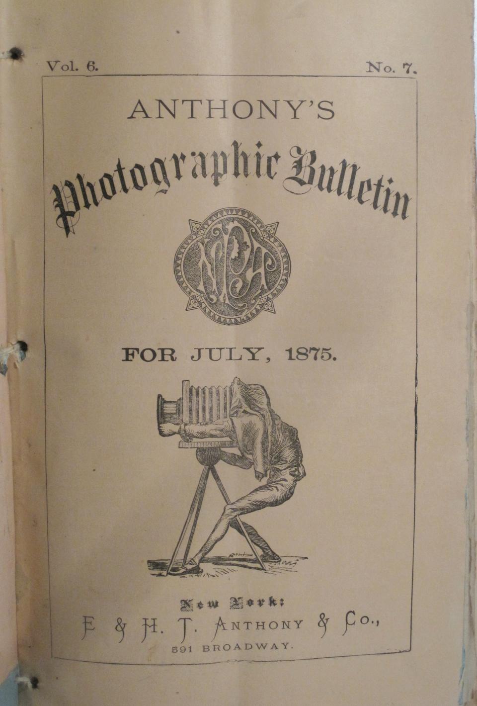 PHOTOGRAPHY. ANTHONY, E. & H.T. Anthony's Photographic Bulletin. New York: E. & H.T. Anthony, Ja...