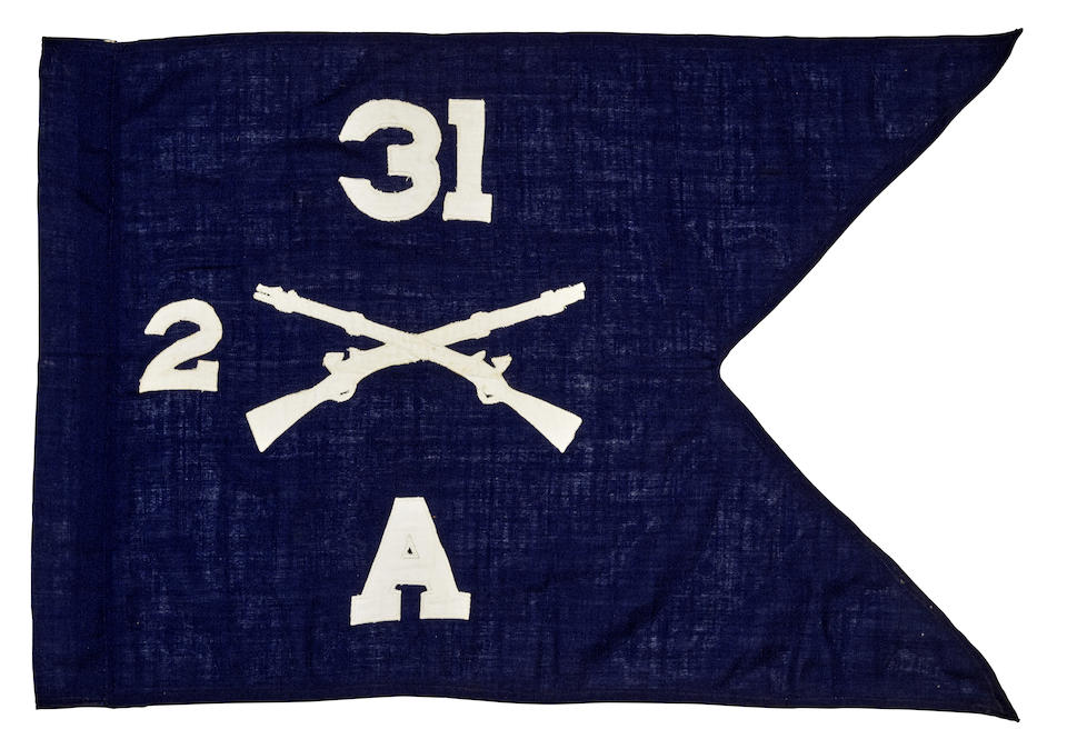 WORLD WAR II: AMERICA'S FOREIGN LEGION: 31st INFANTRY REGIMENT GUIDON. A Blue and White 31st Inf...