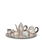 PAUL FOLLOT (1877-1941) Five Piece Coffee and Tea Servicepost 1935for Christofle, silverplate, e...