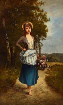 Léon Richet (French, 1847-1907) Jeune fille au panier de fleurs 24 1/4 x 15 1/8in (61.5 x 3...