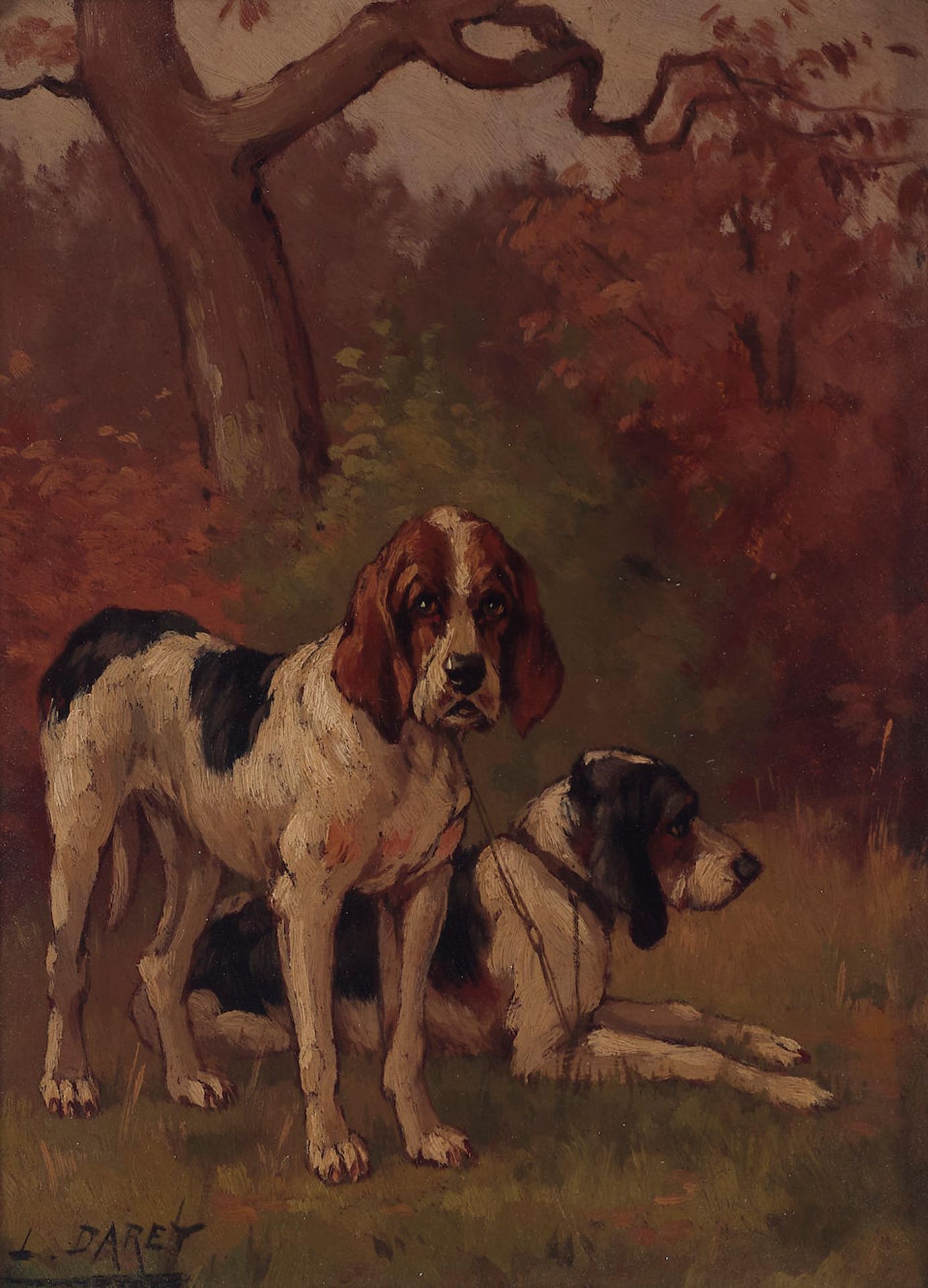 Louis Darey (French, 1863-1914) A portrait of two hunting dogs 8 x 6in (20.3 x 15.2cm)