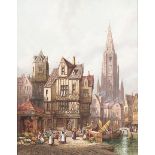 Henry Schafer (German, 1833-1916) A lively market, Frieburg 18 1/8 x 14 1/8in (46 x 35.9cm)