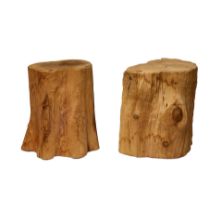 A COMPANION PAIR OF TREE TRUNK-FORM SANDBLASTED WOOD SIDE TABLESAttributed to Mimi London (Found...