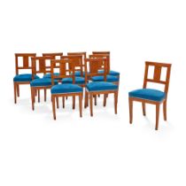 EIGHT CONTINENTAL FRUITWOOD DINING CHAIRS