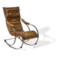 ENGLISH Rocking Chair19th centurysteel, brass and leatherheight 43in (109cm); width 22 1/2in (57...