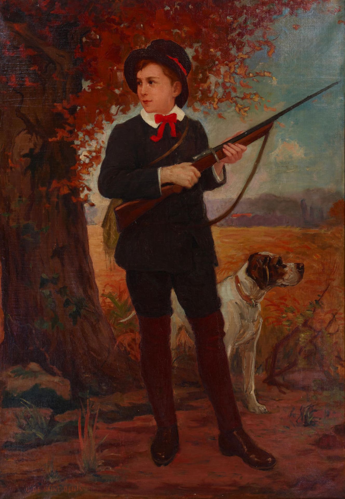 Germaine de Saint-Denis (20th/21st Century) A young huntsman with his hound 45 3/4 x 32 1/8in (1...