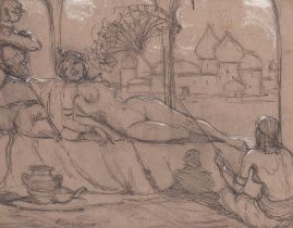 Jean Joseph Benjamin Constant (French, 1845-1902) A reclining Odalisque 11 x 14in (28 x 35.6cm)