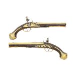An Extremely Rare Pair Of Irish 20-Bore Flintlock Holster Pistols With Brass Barrels, Locks And ...