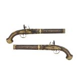 A Rare Pair Of Turkish 32-Bore Flintlock Silver-Gilt Mounted Over-And-Under Holster Pistols