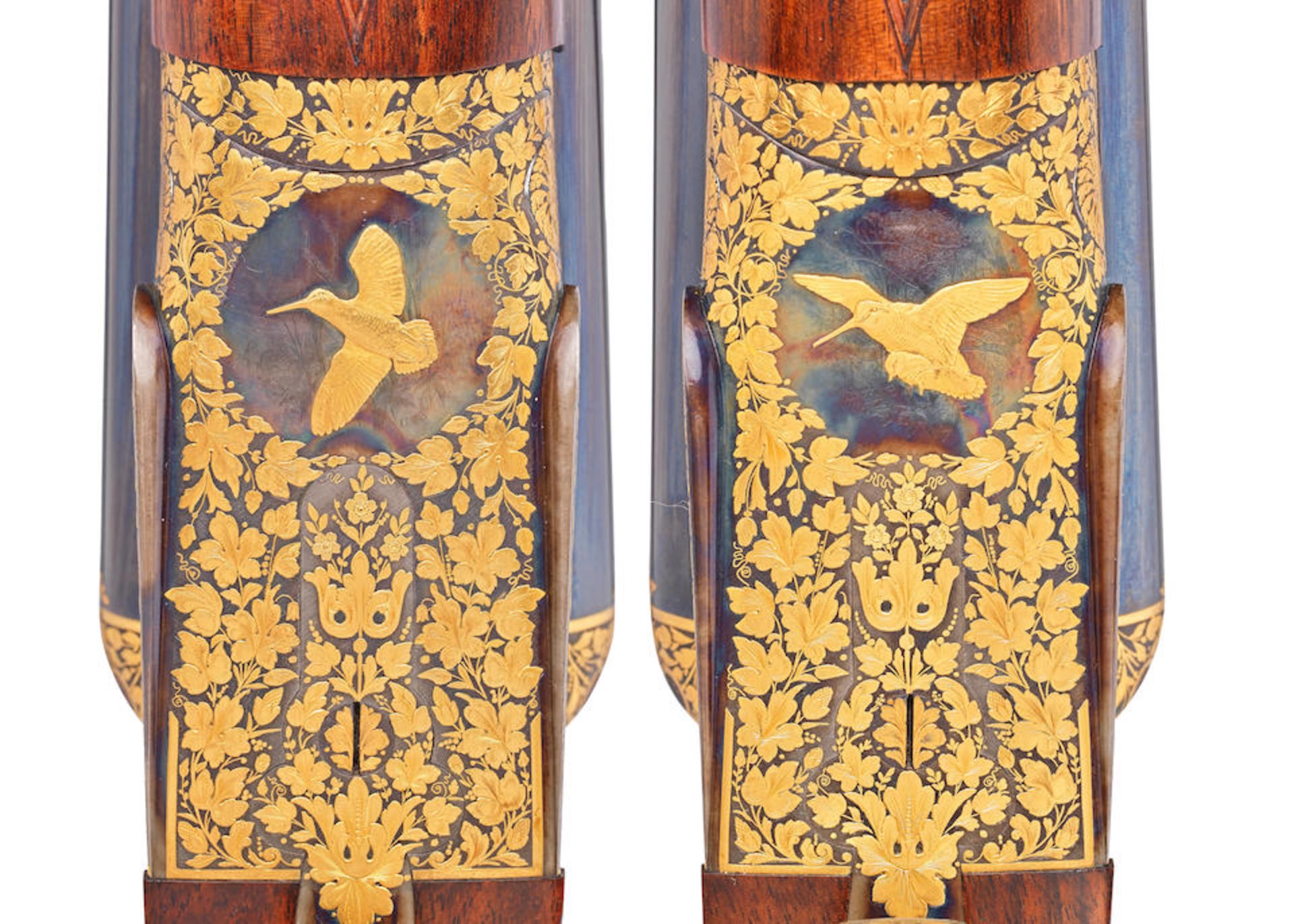 A very fine pair of K. C. Hunt engraved and gold-decorated 12-bore self-opening sidelock ejector... - Bild 7 aus 7