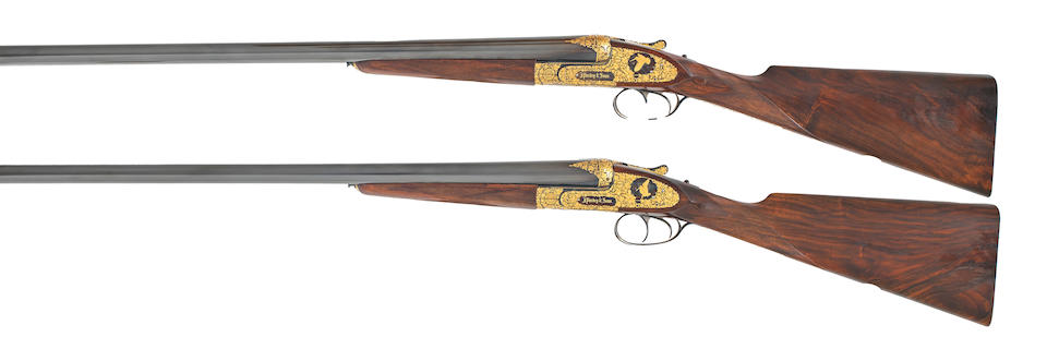 A very fine pair of K. C. Hunt engraved and gold-decorated 12-bore self-opening sidelock ejector... - Image 3 of 7