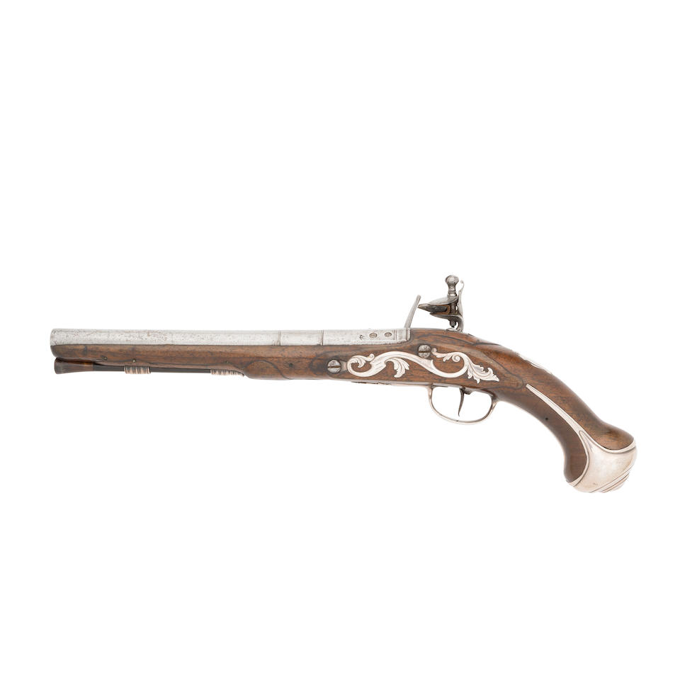 A 20-Bore Silver-Mounted Flintlock Holster Pistol - Image 2 of 2