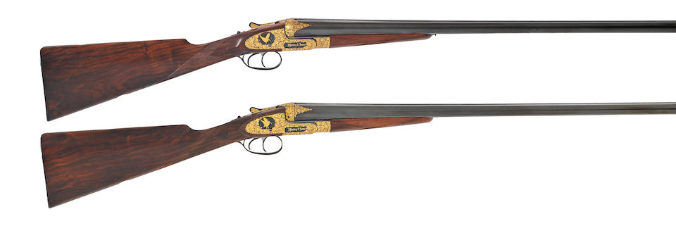 A very fine pair of K. C. Hunt engraved and gold-decorated 12-bore self-opening sidelock ejector... - Image 2 of 7