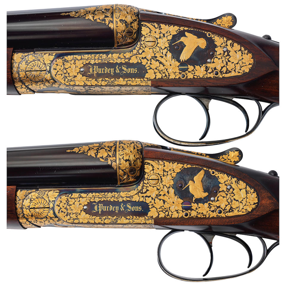 A very fine pair of K. C. Hunt engraved and gold-decorated 12-bore self-opening sidelock ejector... - Image 5 of 7