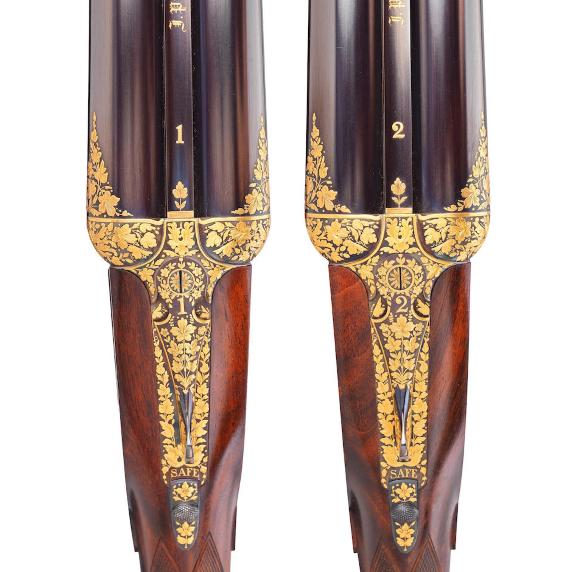 A very fine pair of K. C. Hunt engraved and gold-decorated 12-bore self-opening sidelock ejector... - Bild 6 aus 7