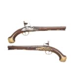 A Pair Of 22-Bore Flintlock Brass-Mounted Holster Pistols