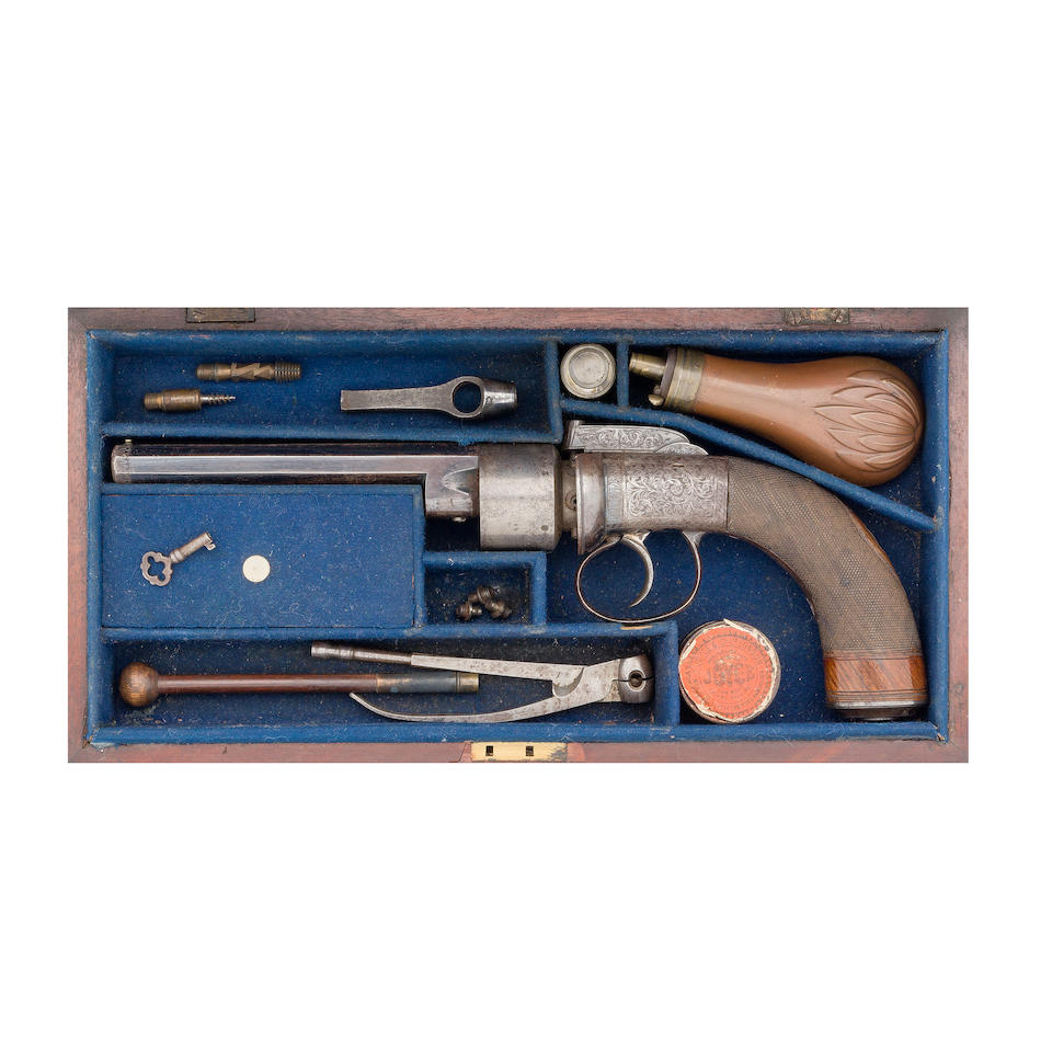 A Cased 80-Bore Percussion Transitional Single-Action Six-Shot Revolver