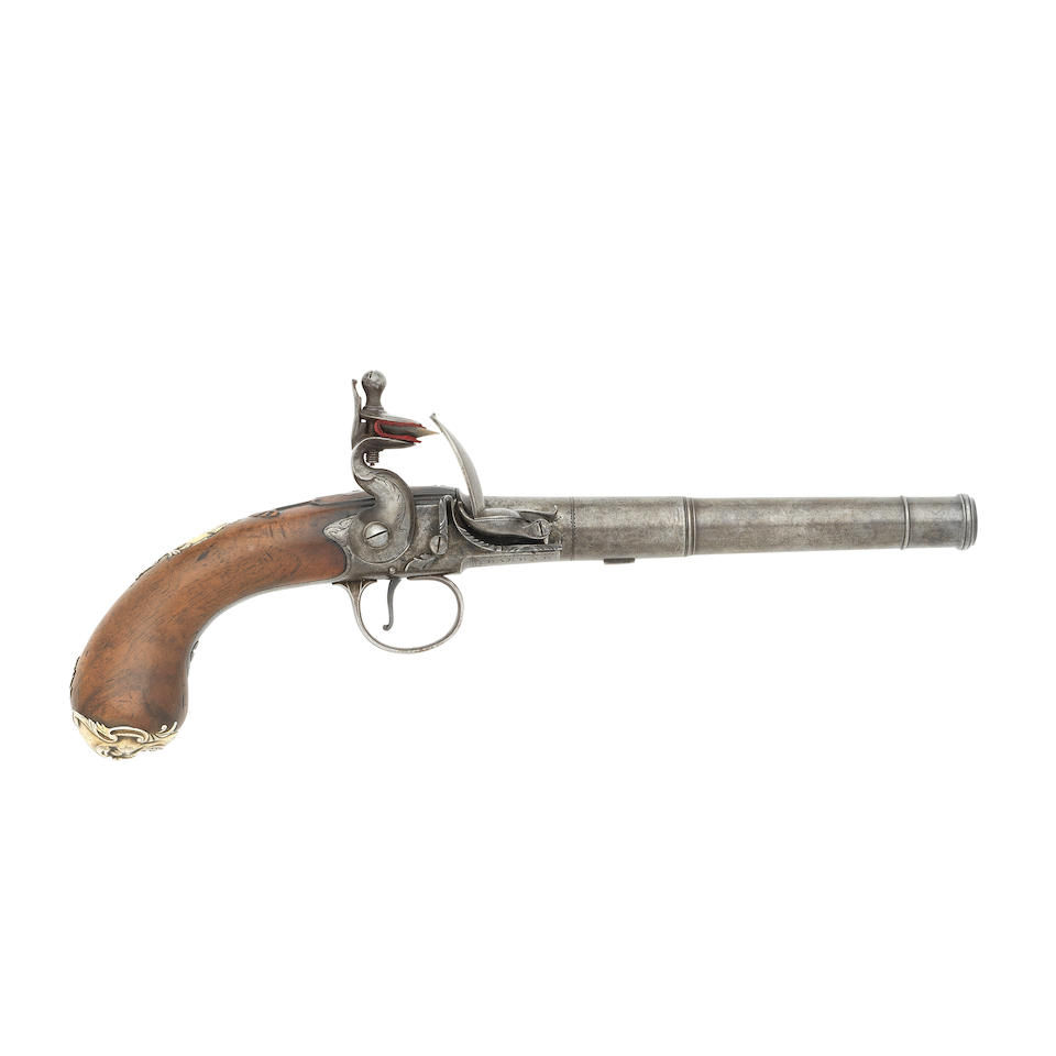 A 25-Bore Flintlock Silver-Mounted Turn-Off Pistol