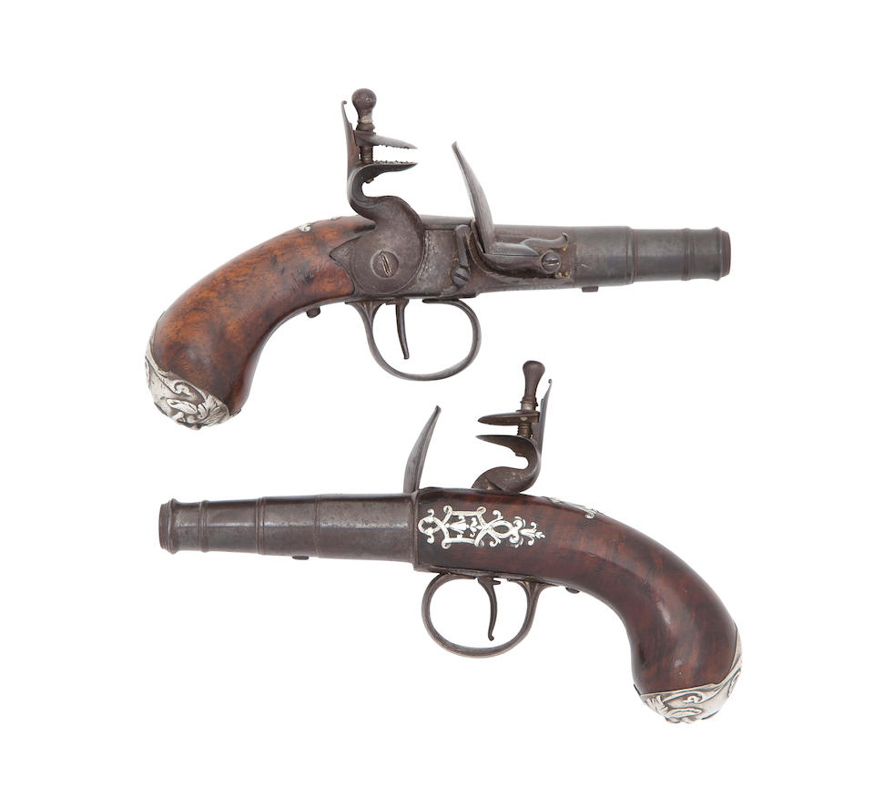 A Rare Pair Of 54-Bore Flintlock Silver-Mounted Pocket Pistols (2)