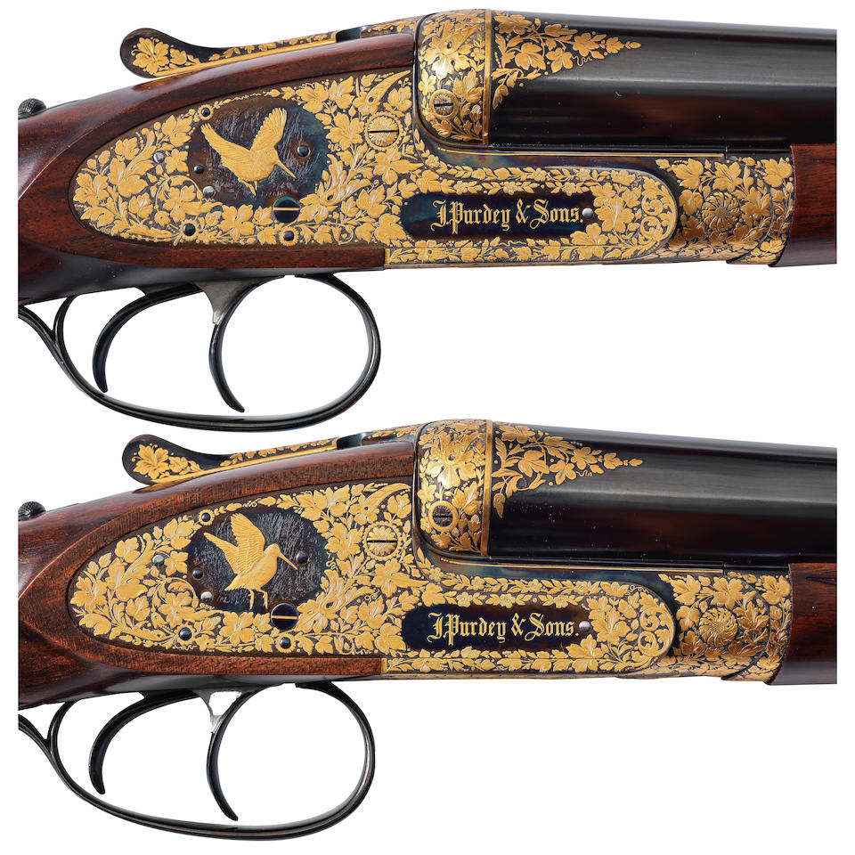 A very fine pair of K. C. Hunt engraved and gold-decorated 12-bore self-opening sidelock ejector... - Image 4 of 7