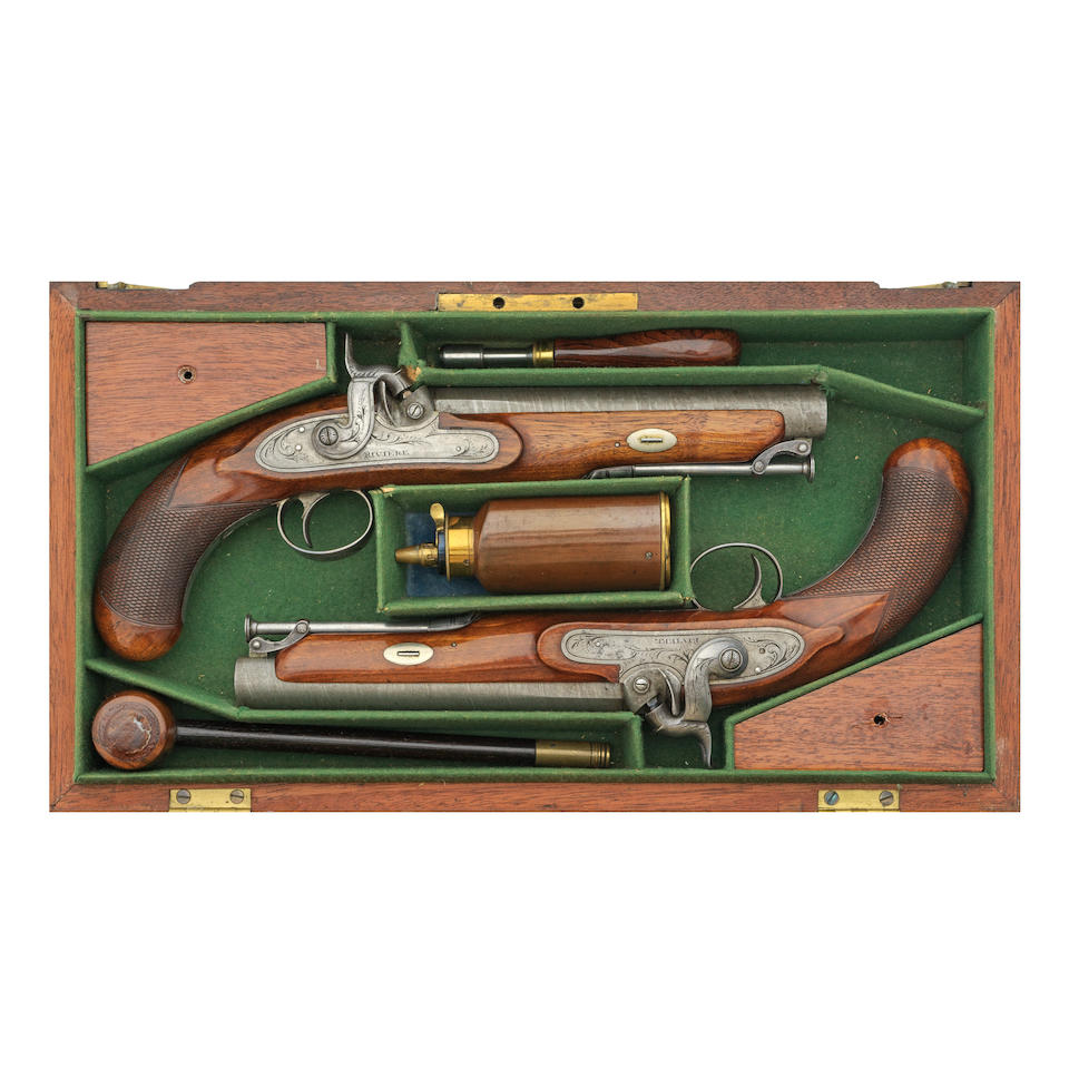 A Cased Pair Of 20-Bore Percussion Officer's Pistols