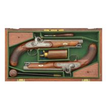 A Cased Pair Of 20-Bore Percussion Officer's Pistols