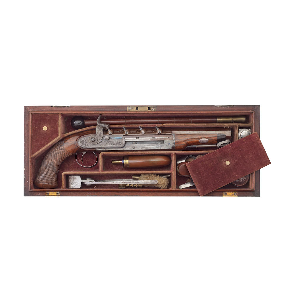 An Exceptionally Fine And Rare Cased 15-Bore Percussion Four-Shot Superimposed Load Officer's Pi... - Image 2 of 3