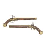 A Rare Pair Of Central Italian 25-Bore Roman-Lock Holster Pistols With Brass Barrels, Locks And ...