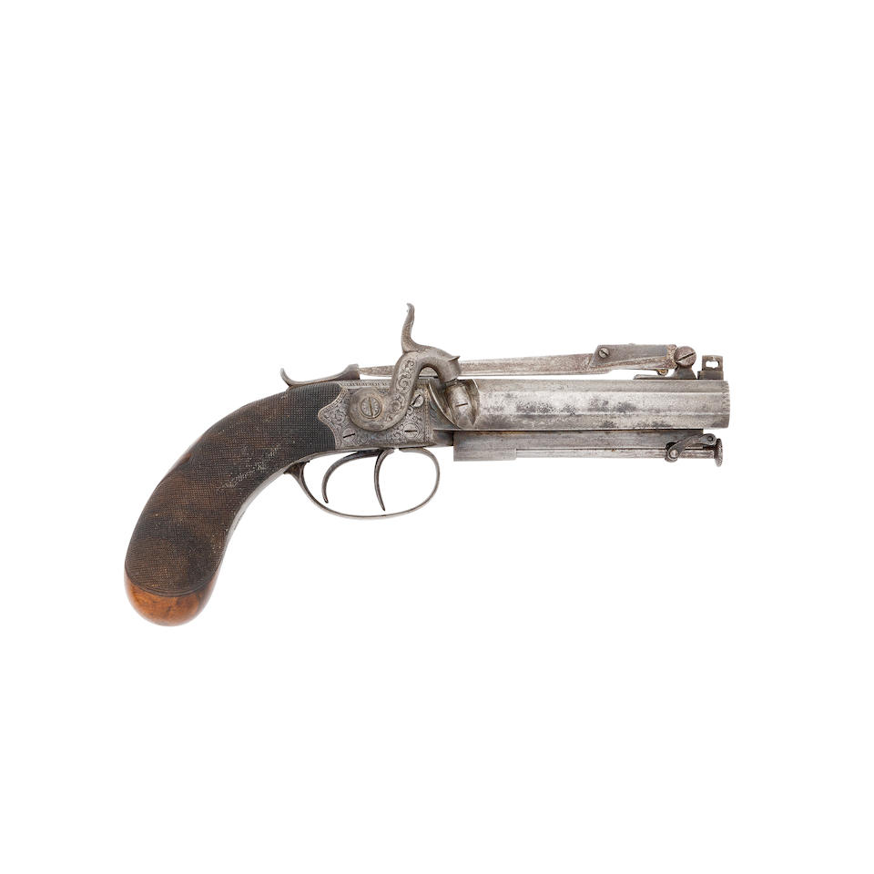 A 40-Bore Percussion D.B. Box-Lock Pistol With Spring Bayonet