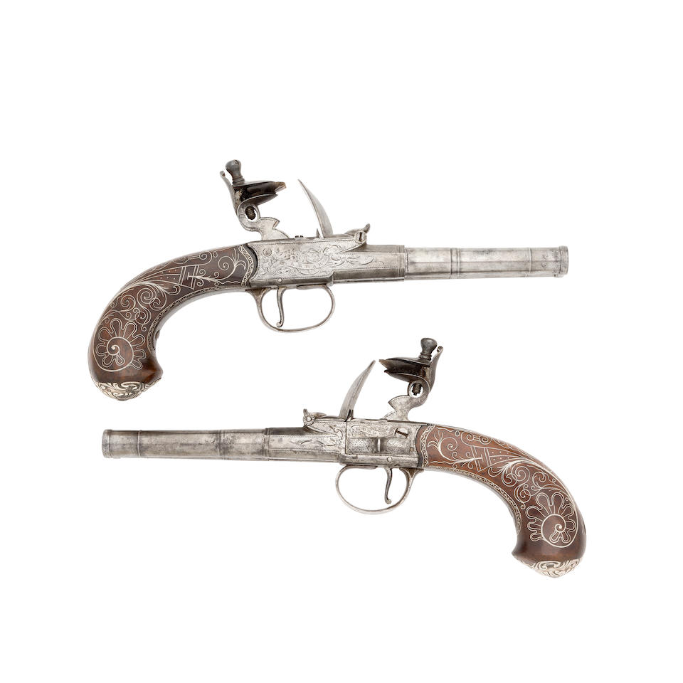 A Rare Pair Of 50-Bore Flintlock D.B. Box-Lock Pistols