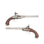 A Pair Of 20-Bore Flintlock Silver-Mounted Turn-Off Pistols