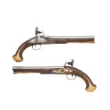 A Pair Of Flintlock Brass-Mounted Holster Pistols Of Carbine Bore