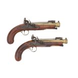 A Pair Of Brass-Barrelled Blunderbuss-Pistols With Spring Bayonets