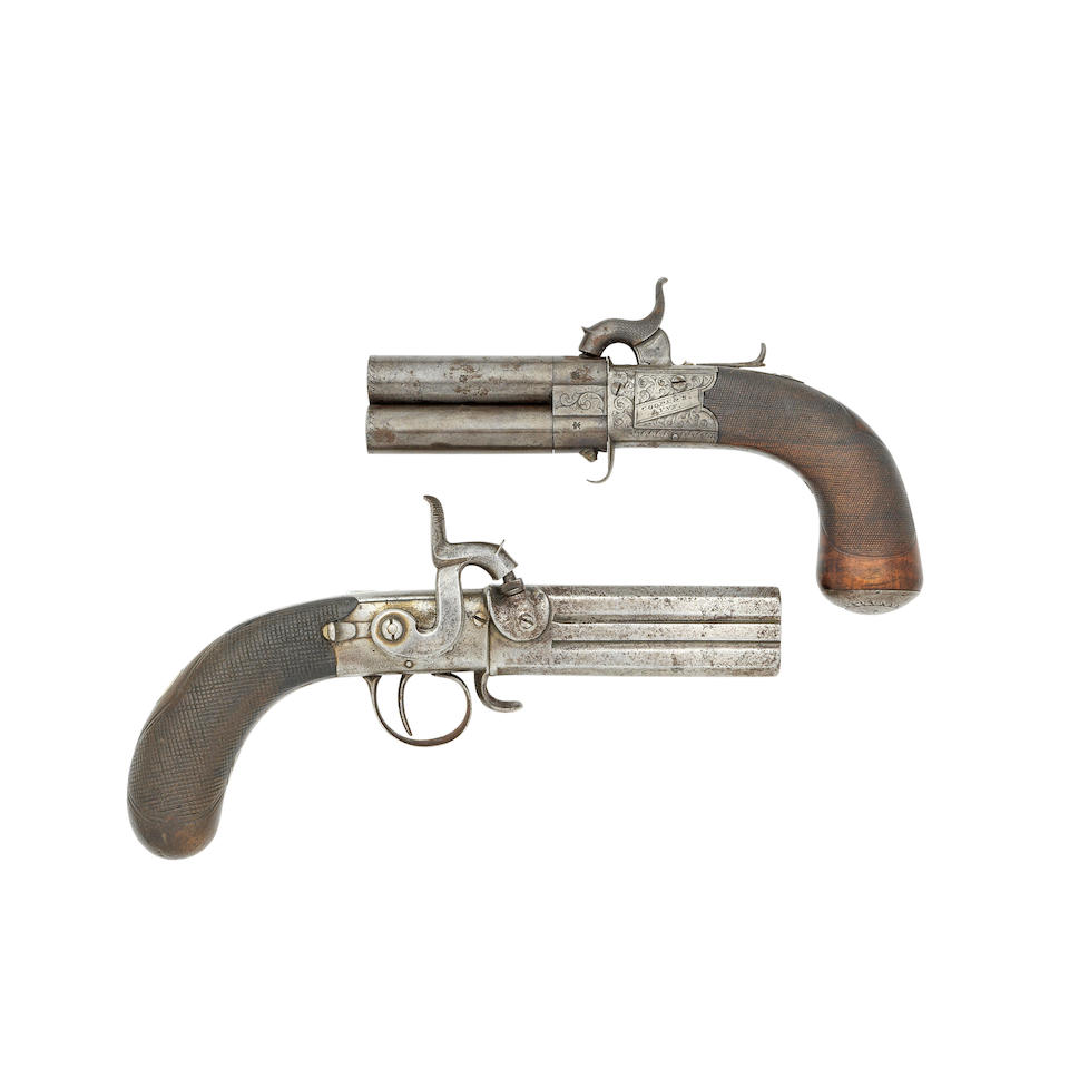 A 55-Bore Percussion Box-Lock Turn-Over Pocket Pistol, And Another Of 40-Bore