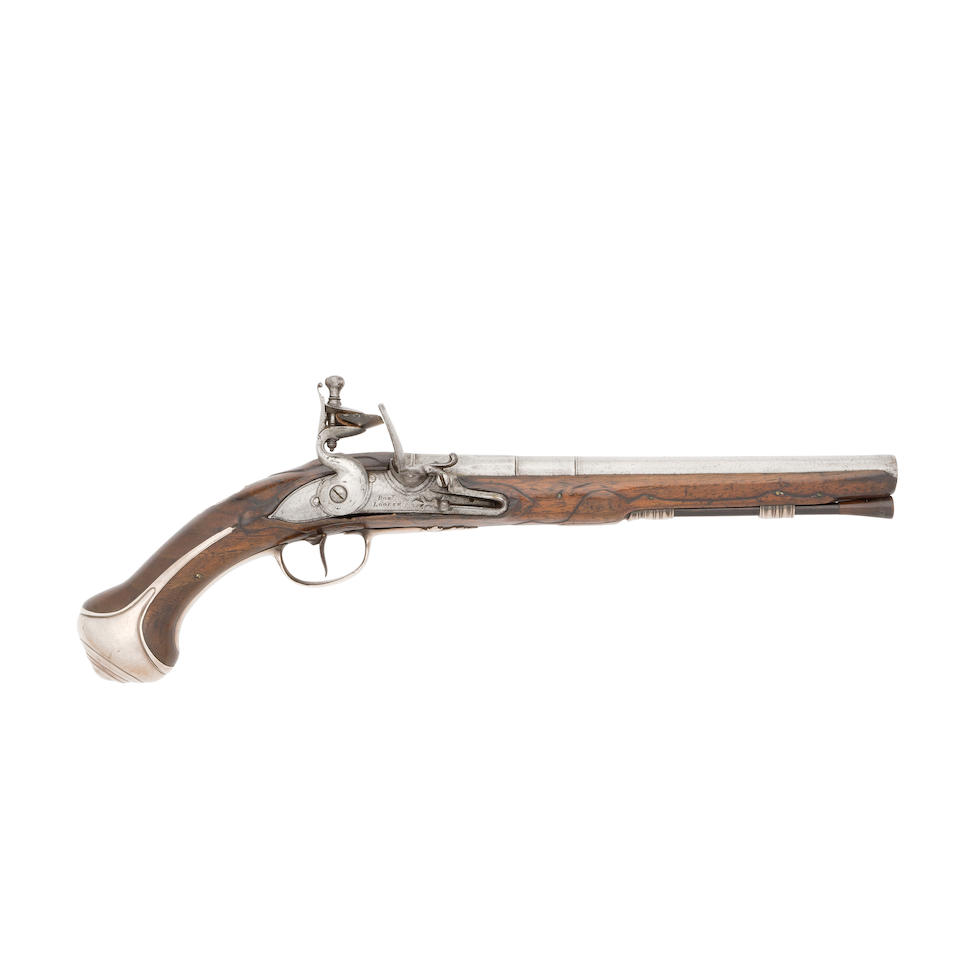 A 20-Bore Silver-Mounted Flintlock Holster Pistol