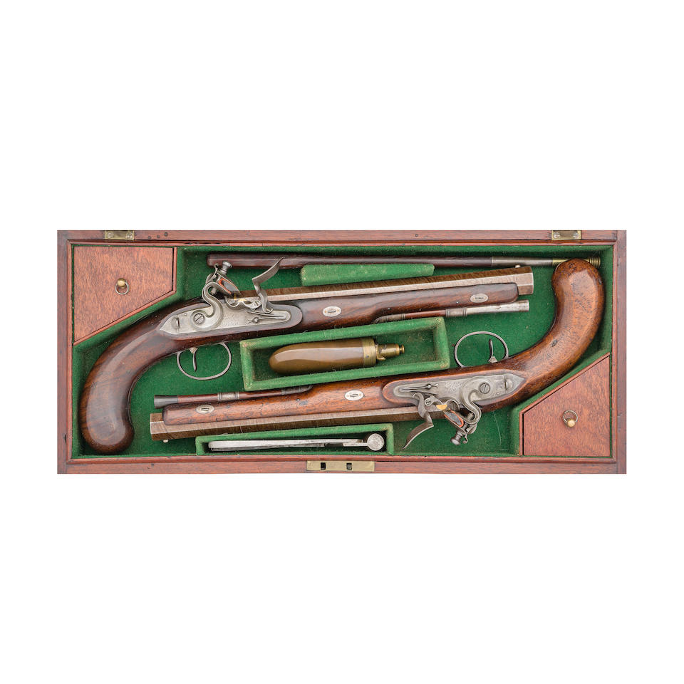 A Cased Pair Of 28-Bore Flintlock Duelling Pistols