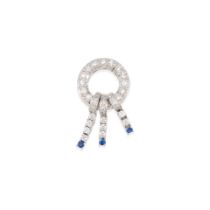 AN 18K WHITE GOLD, DIAMOND AND SAPPHIRE PIN