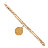 A 14K GOLD AND GOLD COIN CHARM BRACELET