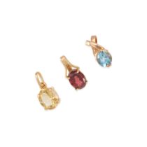 THREE 18K GOLD AND GEM-STONE PENDANTS