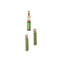 AN 18K GOLD AND TOURMALINE PENDANT AND EAR PENDANT SET