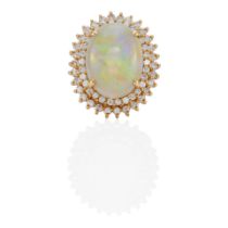 AN 18K GOLD, OPAL AND DIAMOND RING