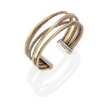 DAVID YURMAN: A SILVER AND 18K GOLD CROSSOVER CUFF BRACELET