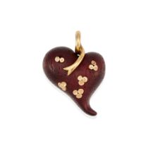 AN 18K GOLD AND WOOD HEART PENDANT