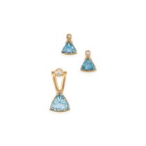 AN 18K GOLD AND GEMSTONE PENDANT AND EARRING SET