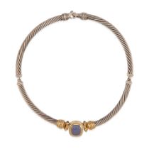 DAVID YURMAN: A SILVER, 14K GOLD, CHALCEDONY AND IOLITE CABLE COLLAR NECKLACE