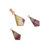 AN 18K GOLD AND PARTI-COLORED TOURMALINE PENDANT AND EAR PENDANT SET