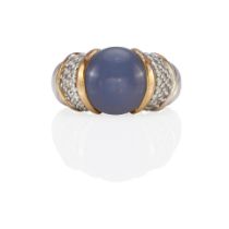 DAVID YURMAN: A SILVER, 18K GOLD, CHALCEDONY AND DIAMOND CABLE RING