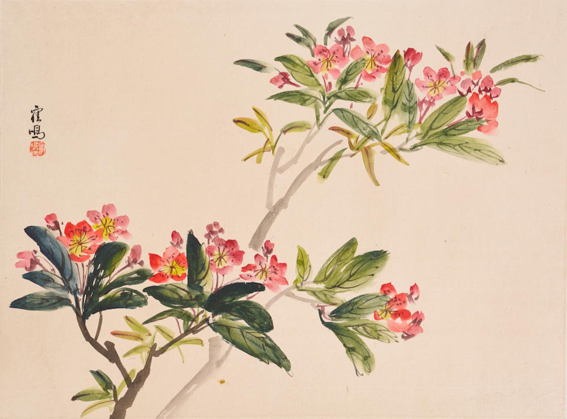 Cui Ming (20th century) Melon and Rhododendron (2) - Image 2 of 3