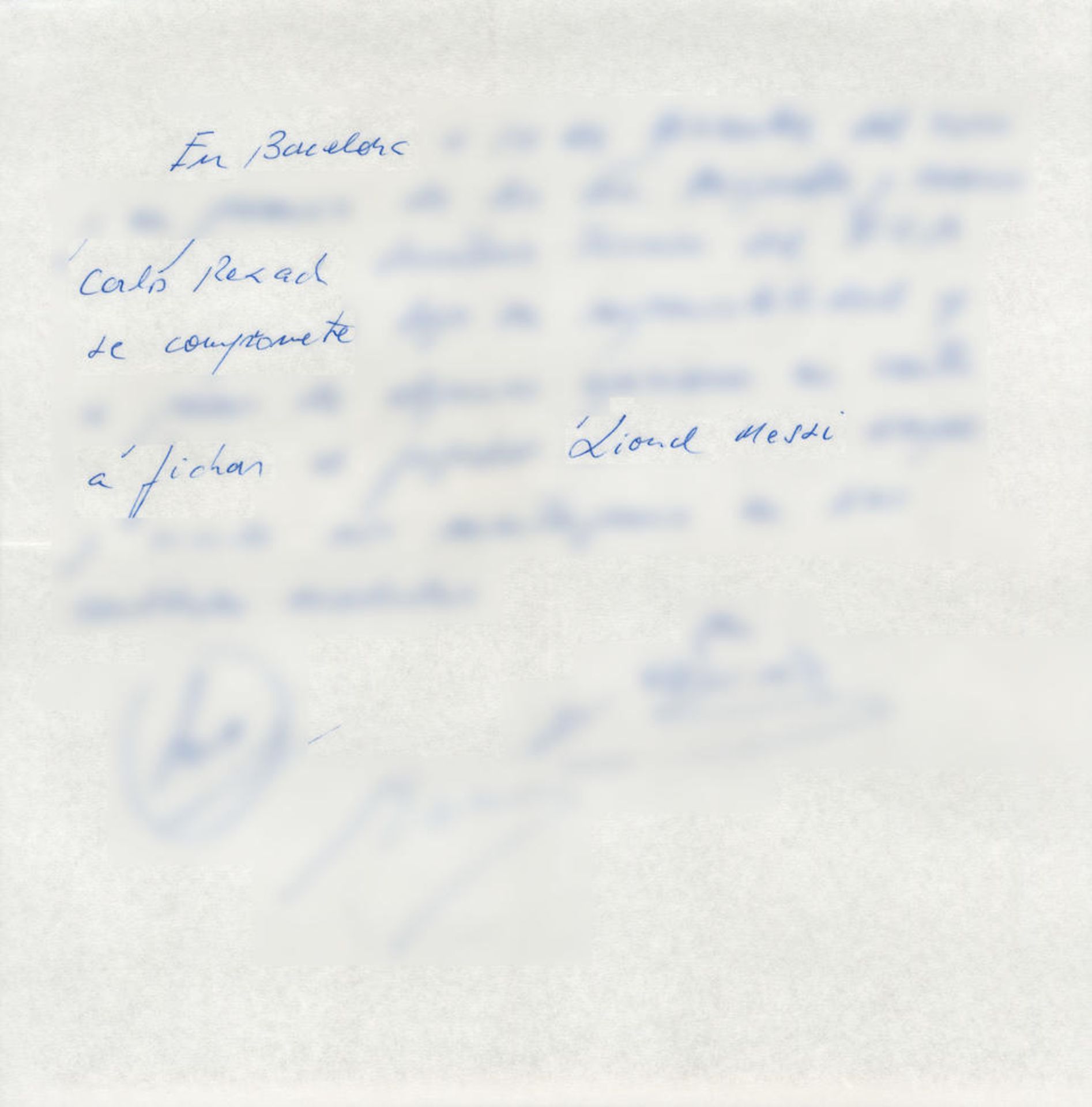 THE NAPKIN AGREEMENT THAT BROUGHT LIONEL MESSI TO BARCELONA. Manuscript document signed ('Carles...