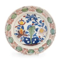 DELFT POLYCHROME CERAMIC DISH WITH FLORAL DECORATION